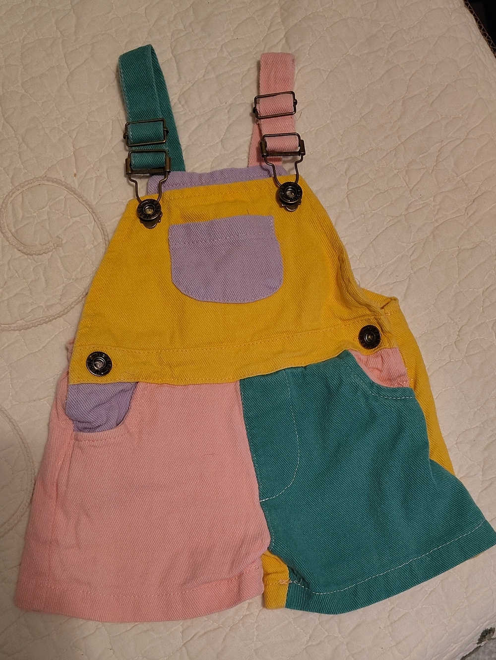 Multicolor Patchwork Kids Overalls - Yellow, Pink, Teal, Lavender
